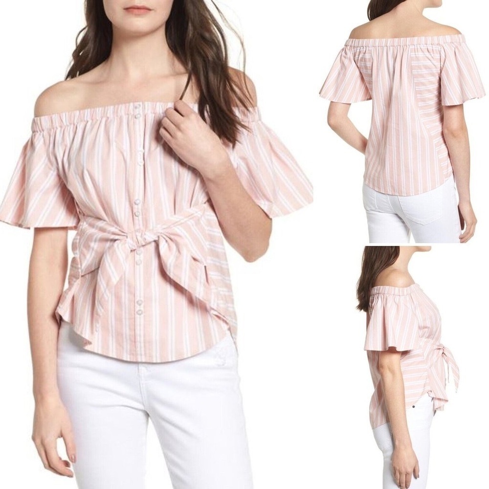 B.P. Off the Shoulder Pink Striped Blouse | Size XS - Picture 12 of 12